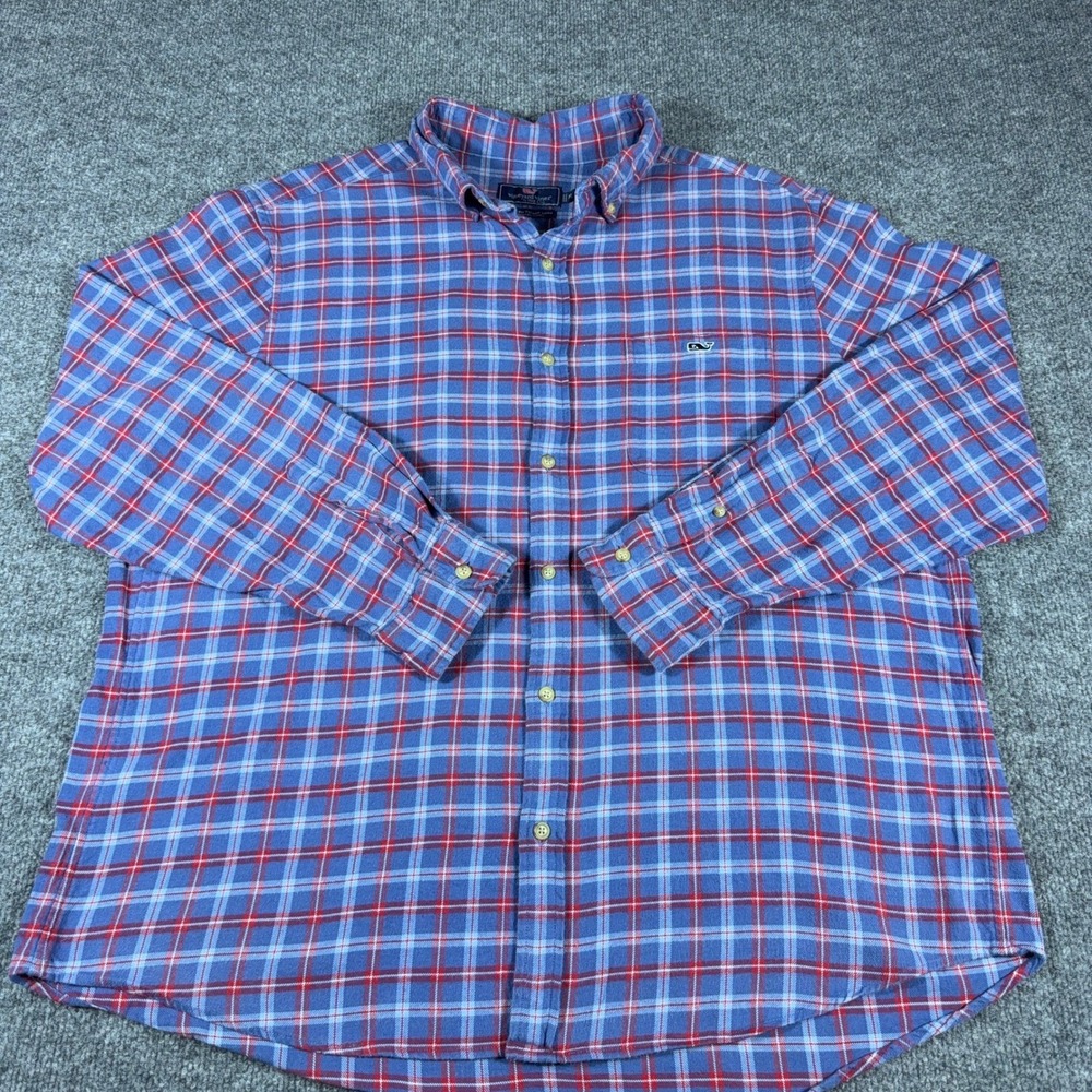 Vineyard Vines Mens XL Classic Fit Tucker Shirt Blue‎ Red Plaid Flannel Stretch